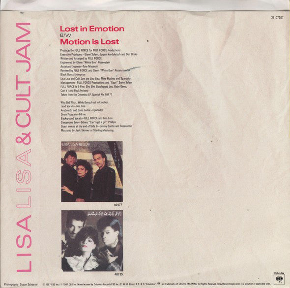 Lisa Lisa And Cult Jam* : Lost In Emotion (7", Single, Styrene, Car)
