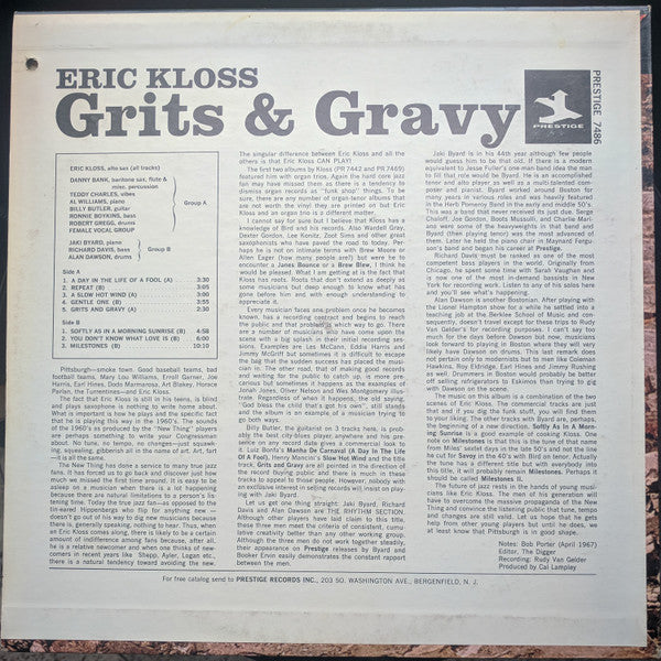 Eric Kloss : Grits & Gravy (LP, Album, Mono)