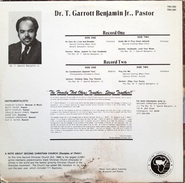 Dr. T. Garrott Benjamin Jr., Pastor* : The Family That Obeys Together... Stays Together (2xLP, Album)