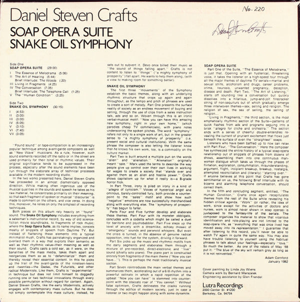 Daniel Steven Crafts : Soap Opera Suite / Snake Oil Symphony (LP)