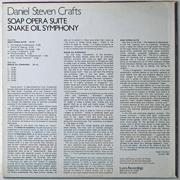 Daniel Steven Crafts : Soap Opera Suite / Snake Oil Symphony (LP)