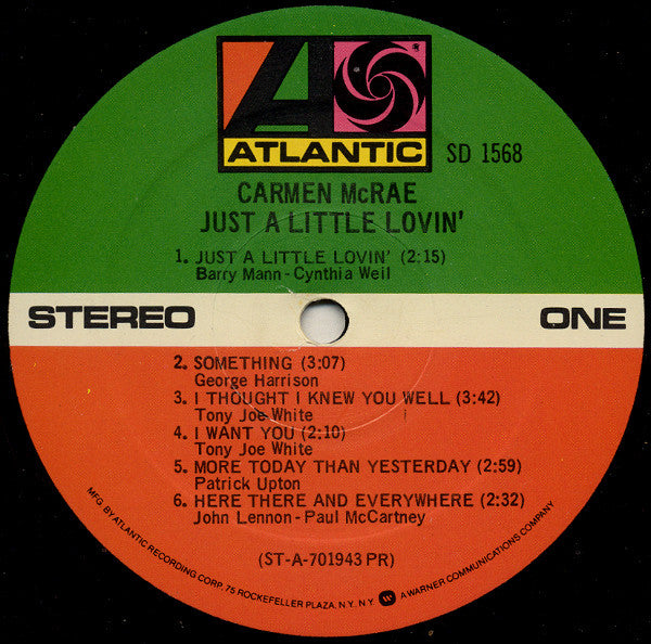 Carmen McRae : Just A Little Lovin' (LP, Album, RP)