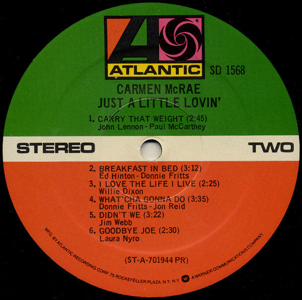 Carmen McRae : Just A Little Lovin' (LP, Album, RP)