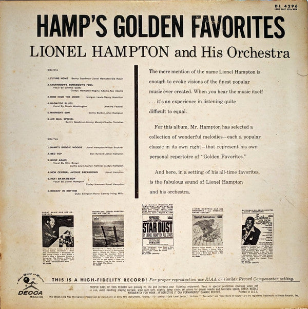 Lionel Hampton And His Orchestra : Hamp's Golden Favorites (LP, Album, Comp, Mono, Glo)