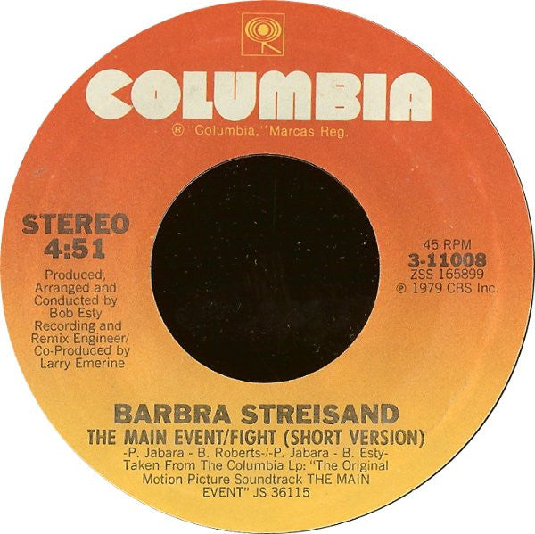 Barbra Streisand : The Main Event / Fight (7", Single, Styrene, Ter)