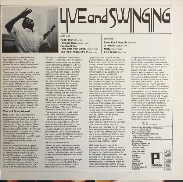 The Gerald Wilson Orchestra* : Live And Swinging (LP, Album, Gat)