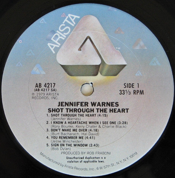 Jennifer Warnes : Shot Through The Heart (LP, Album, Ter)