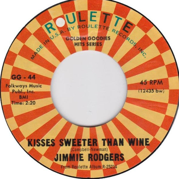 Jimmie Rodgers (2) : Kisses Sweeter Than Wine / Honeycomb (7", Single, RE)
