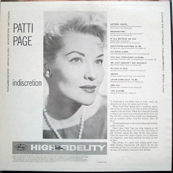 Patti Page : Indiscretion (LP, Album, Mono)