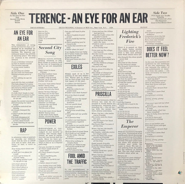 Terence (6) : An Eye For An Ear (LP, Album, Glo)