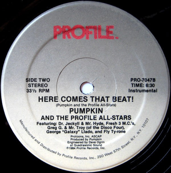 Pumpkin And The Profile All-Stars : Here Comes That Beat! (12", Single)
