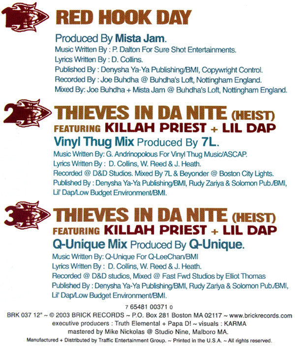 Shabazz The Disciple : Red Hook Day / Thieves In Da Nite (Heist) (12")