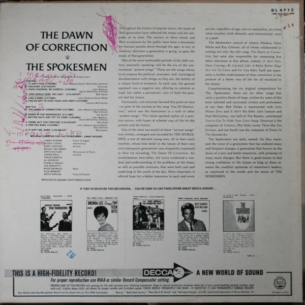 The Spokesmen : The Dawn Of Correction (LP, Album, Mono)