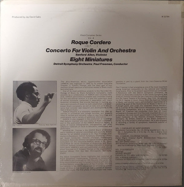 Roque Cordero : Concerto For Violin And Orchestra / Eight Miniatures (LP, Album)
