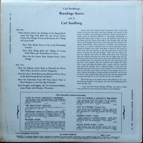 Carl Sandburg : Carl Sandburg's Rootabaga Stories (LP, Blu)