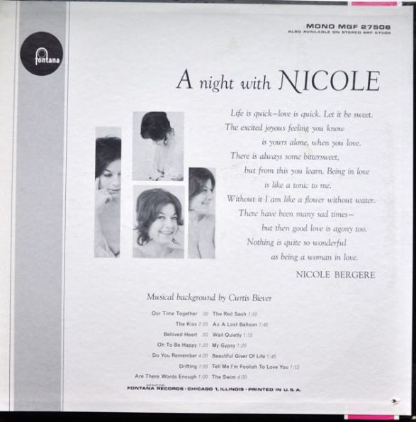 Nicole Bergere : A Night With Nicole (LP, Mono)