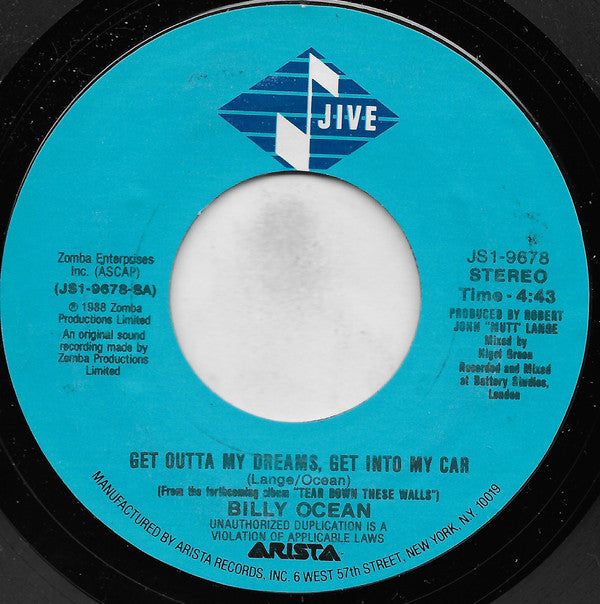 Billy Ocean : Get Outta My Dreams, Get Into My Car (7", Single, Styrene)