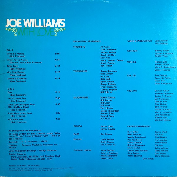 Joe Williams : With Love (LP, Album, Gat)