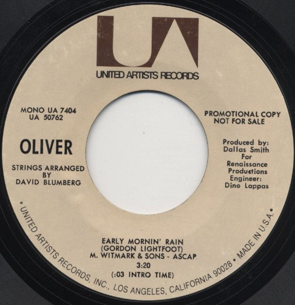 Oliver (6) : Early Mornin' Rain (7", Single, Promo)