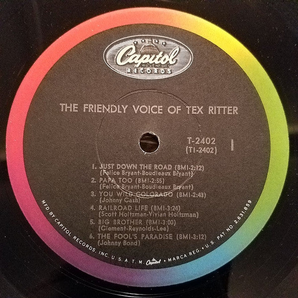 Tex Ritter : The Friendly Voice Of (LP, Album, Mono)