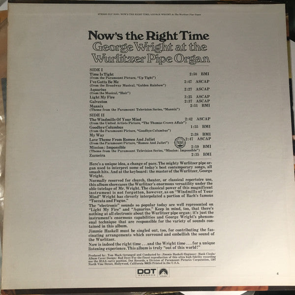George Wright (2) : Now's The Right Time (LP, Album)