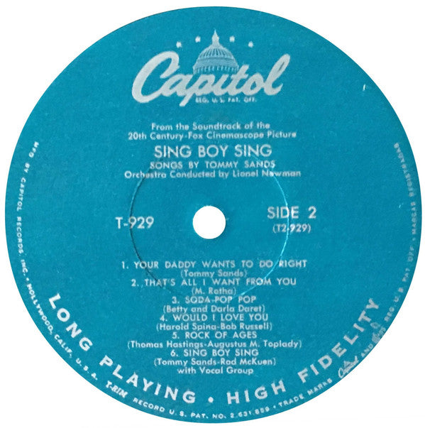 Tommy Sands : Sing Boy Sing (LP, Album, Mono)