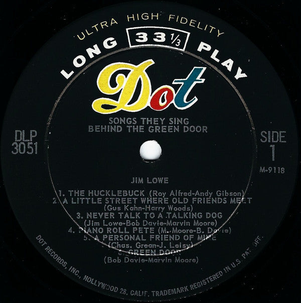 Jim Lowe (2) : Songs They Sing Behind The Green Door (LP, Album, Mono)