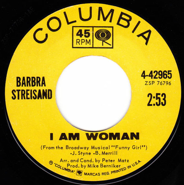 Barbra Streisand : I Am Woman (7", Single, Styrene, Ter)