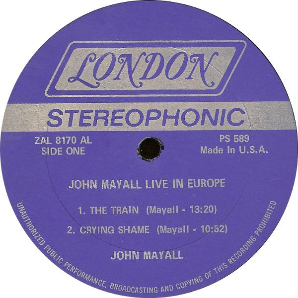 John Mayall : Live In Europe (LP, Album, AL )