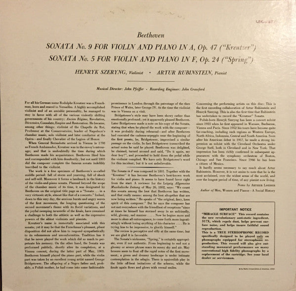 Beethoven* / Rubinstein*, Szeryng* : Kreutzer And Spring Sonatas (LP, Album, RP, Ind)