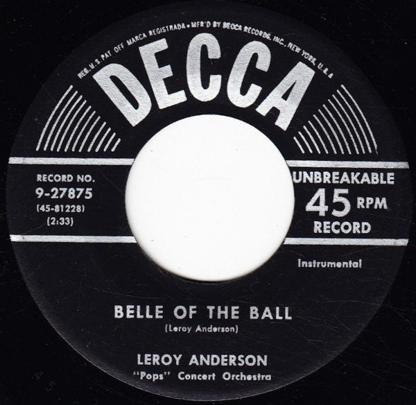 Leroy Anderson "Pops" Concert Orchestra* : Belle Of The Ball / Blue Tango (7", Ric)