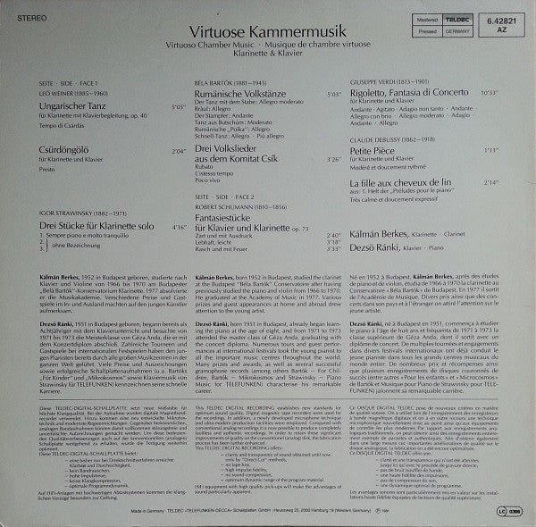 Kálmán Berkes, Dezsö Ránki* : Virtuose Kammermusik (Klarinette • Klavier) (LP)