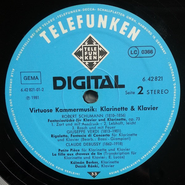 Kálmán Berkes, Dezsö Ránki* : Virtuose Kammermusik (Klarinette • Klavier) (LP)