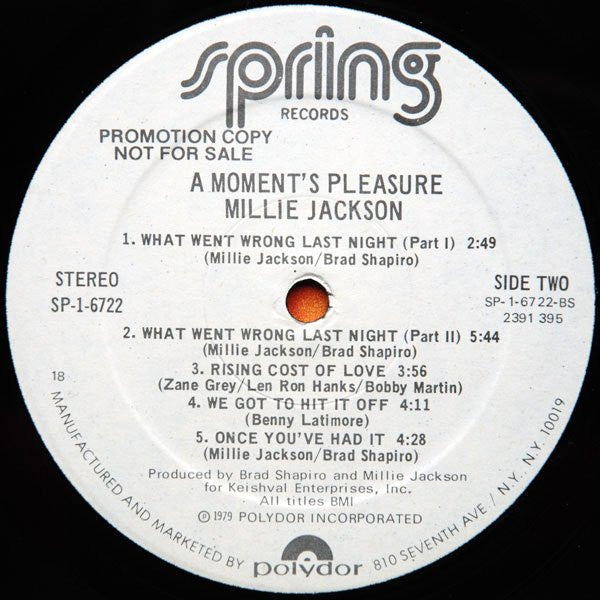 Millie Jackson : A Moment's Pleasure (LP, Album, Mixed, Promo, 18 )