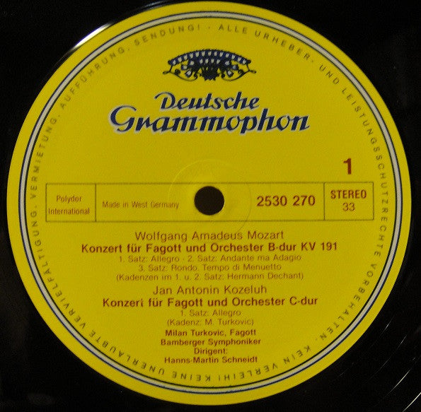 Mozart* • Koželuh* • Weber* - Milan Turković* • Bamberger Symphoniker • Hanns-Martin Schneidt : Fagottkonzerte • Bassoon Concertos (LP, Album, RE)