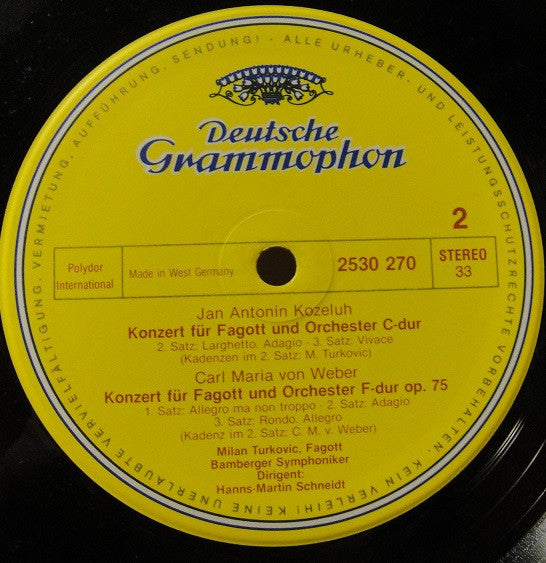 Mozart* • Koželuh* • Weber* - Milan Turković* • Bamberger Symphoniker • Hanns-Martin Schneidt : Fagottkonzerte • Bassoon Concertos (LP, Album, RE)