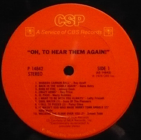 Various : "Oh, To Hear Them Again!" (LP, Comp)