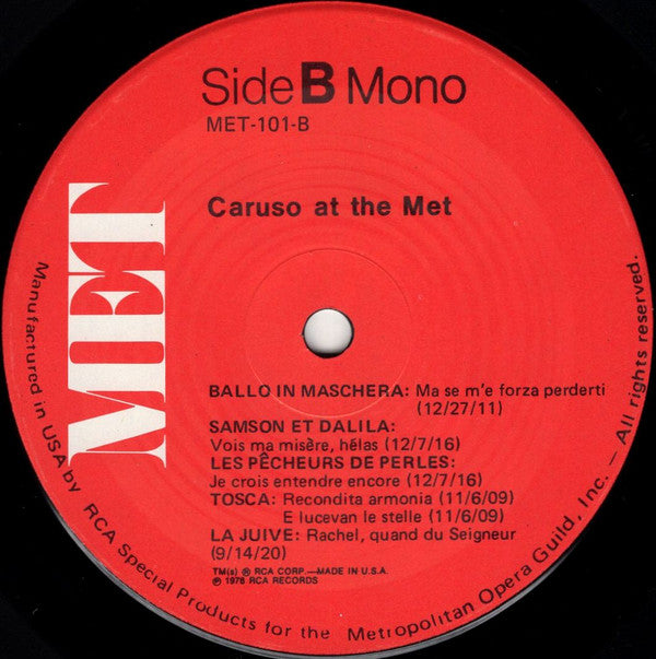 Enrico Caruso : Caruso At The Met (LP, Album, Comp)