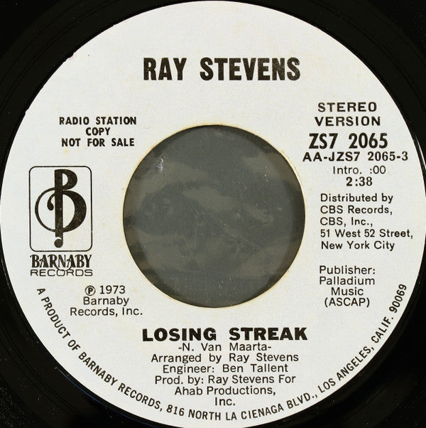 Ray Stevens : Losing Streak (7", Mono, Promo, Styrene)