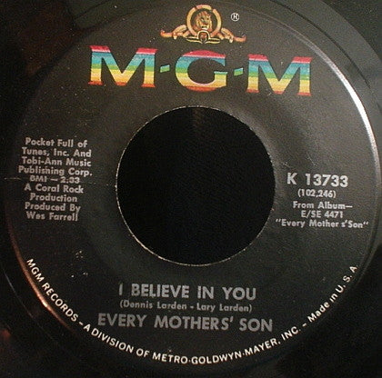 Every Mothers' Son : Come On Down To My Boat (7", Single)