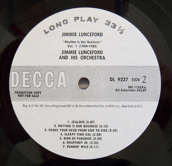 Jimmie Lunceford And His Orchestra : Rhythm Is Our Business (Vol. 1 1934-1935) (LP, Comp, Mono, Promo)