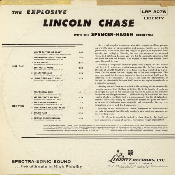 Lincoln Chase With The Spencer-Hagen Orchestra : Explosive Lincoln Chase (LP, Album, Mono)