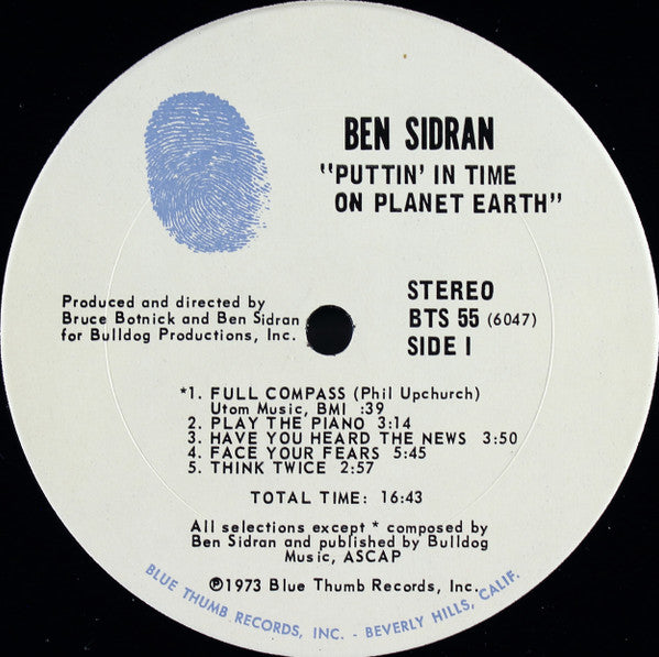 Ben Sidran : Puttin' In Time On Planet Earth (LP, Album, Pit)