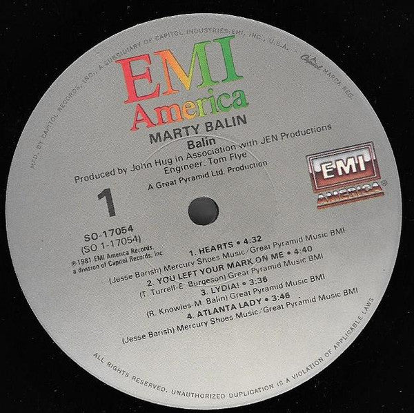 Marty Balin : Balin (LP, Album, Jac)
