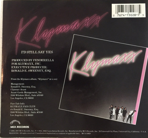 Klymaxx : I'd Still Say Yes (7", Single)