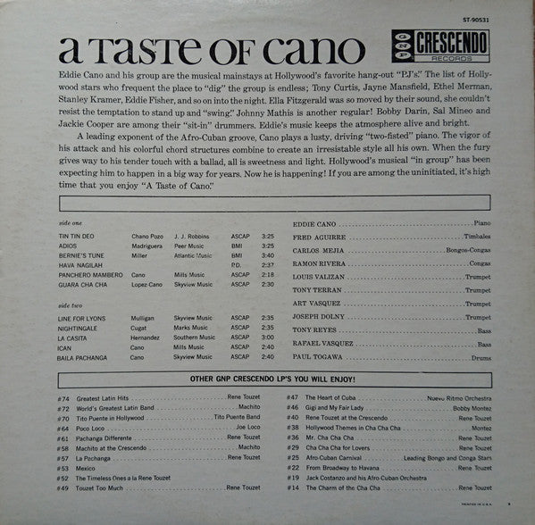 Eddie Cano, His Piano, Orchestra & Chorus : A Taste Of Cano (LP, Album, Club)