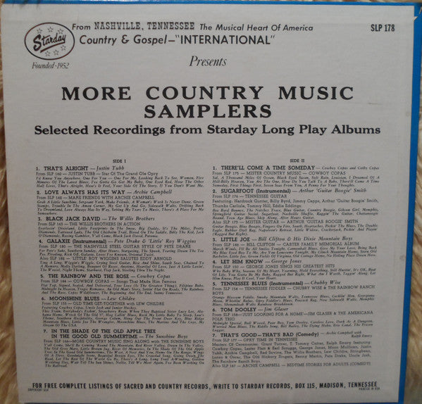 Various : More Country Music Samplers (LP, Comp)
