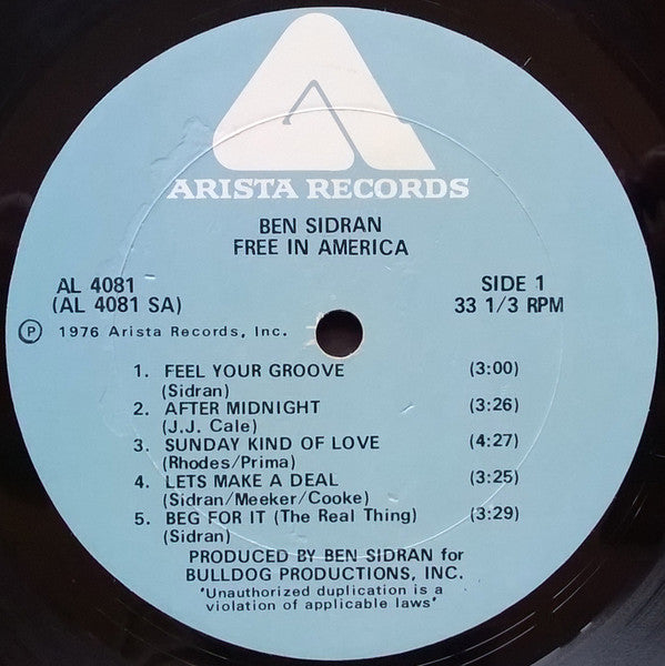 Ben Sidran : Free In America (LP, Album)