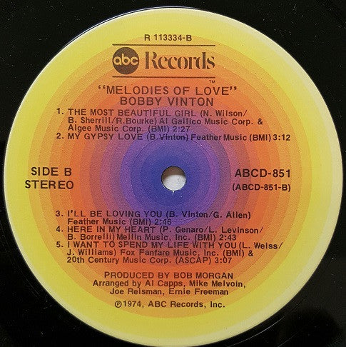 Bobby Vinton : Melodies Of Love (LP, Album, Club, Ind)