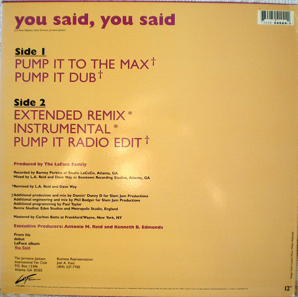 Jermaine Jackson : You Said, You Said (12")